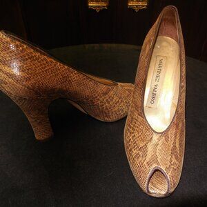 Martinez Valero Brown Leather Snake Skin Heels Size 81/2